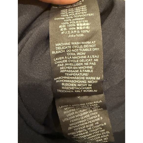 Tory Burch Jane Ruffled Crepe de Chine Shirt Dress Navy Women’s 16 Luxury Office - Picture 5 of 8